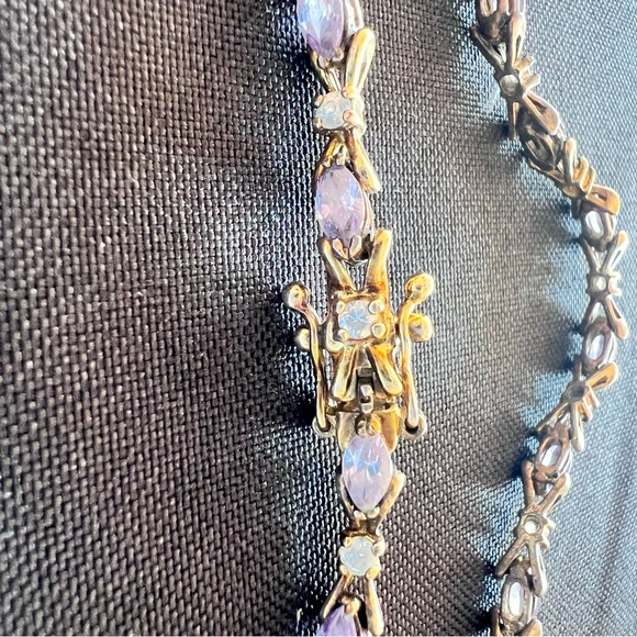 Vintage 925 Sterling Silver bracelet Purple Stones And Clear Stone - Picture 12 of 13